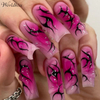3D Gradient Y2K press on nails with rose red and black water ripple design