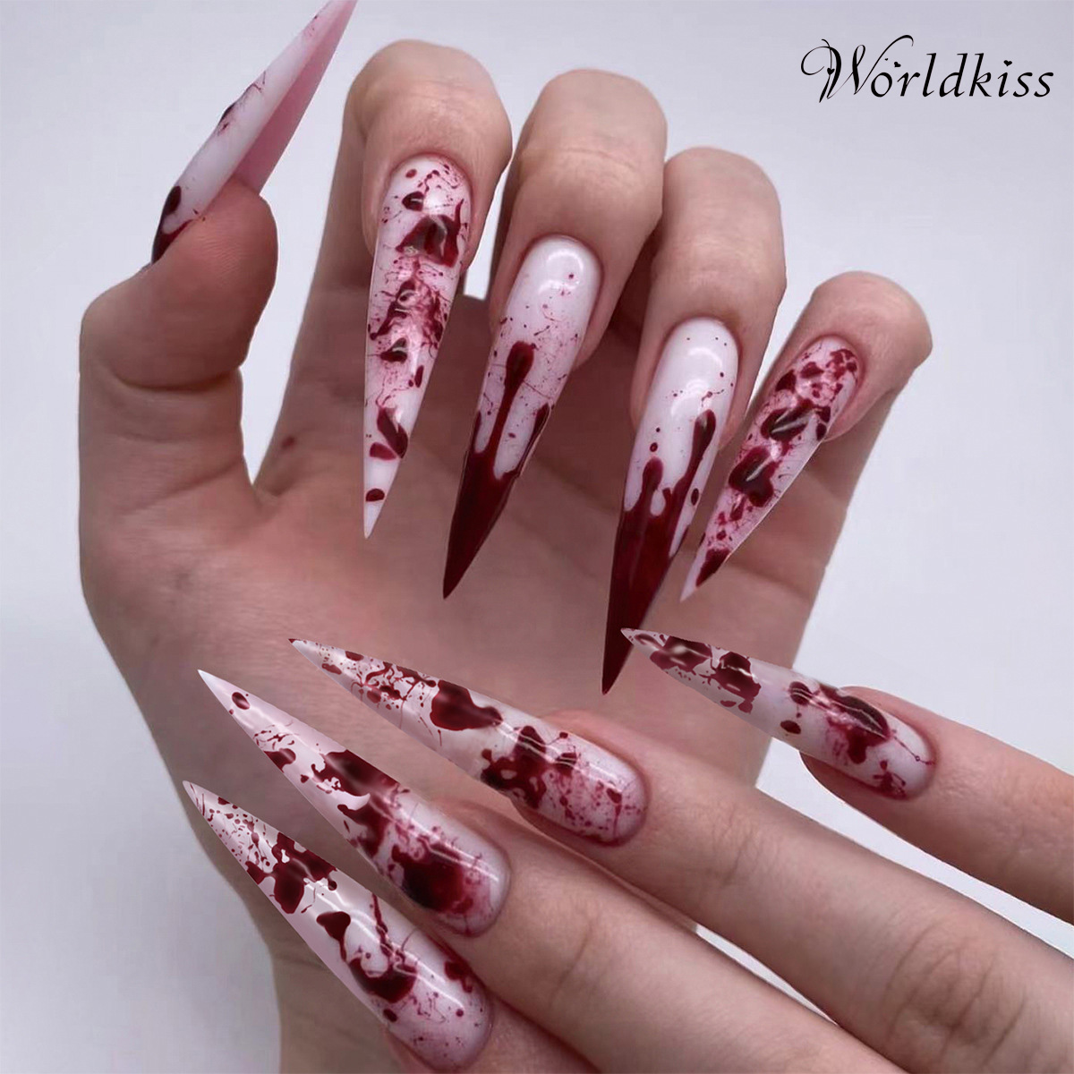 Halloween blood graffiti press on nails with long high heel acrylic tips