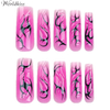 3D Gradient Y2K press on nails with rose red and black water ripple design