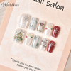 Christmas press on nails set with red and white snowflake design