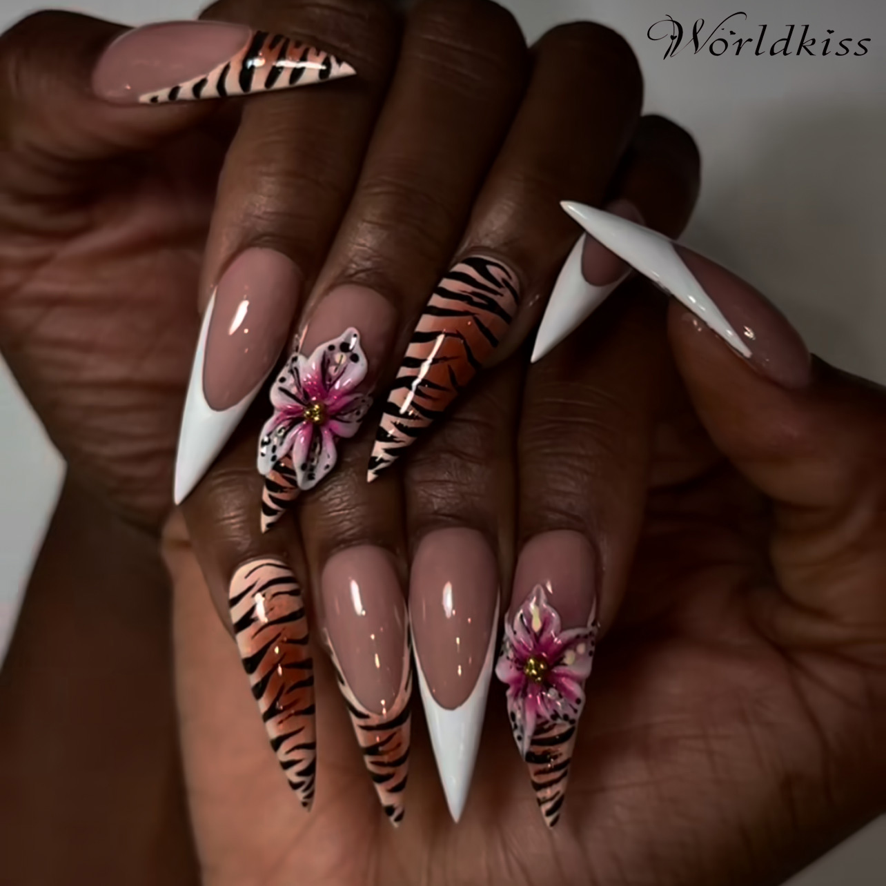 3D leopard print high heel press on nails, full coverage artificial nails