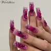 3D Gradient Y2K press on nails with rose red and black water ripple design