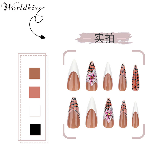 3D leopard print high heel press on nails, full coverage artificial nails